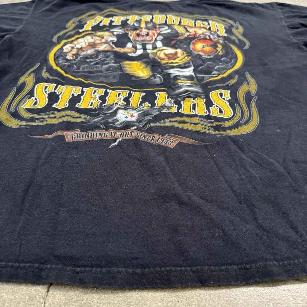 Vintage Pittsburgh Steelers Big Player NFL Football Logo Flag T Shirt 2XL